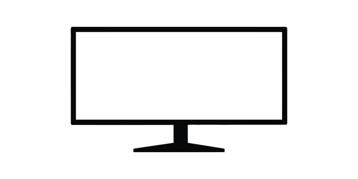 Minimalist computer monitor black line icon isolated transparent screen.