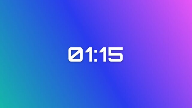 90 Second (1.5 Minute) Digital Countdown Timer on Vibrant Purple Magenta Peach Coral Gradient Background 4K Motion Graphics