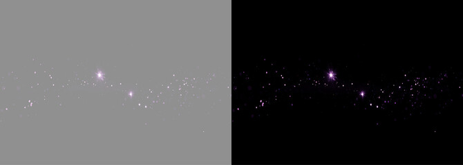 Purple glowing magic particle dust wave overlay set on grey and black backgrounds © Olena