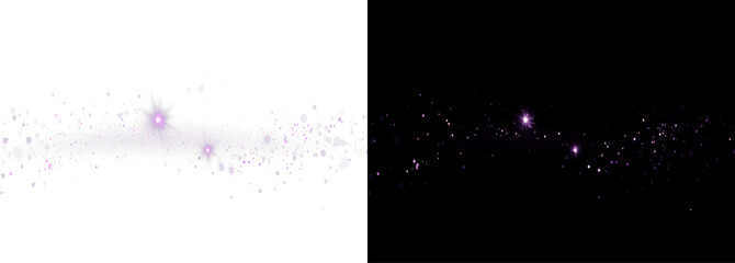 Purple glowing magic particle dust wave overlay set on white and black backgrounds © Olena