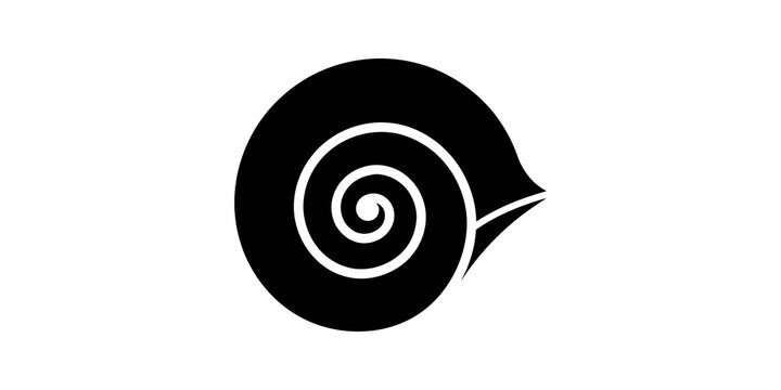 Black snail shell spiral vector illustration for nature sea design.