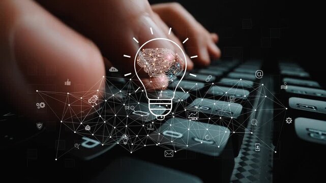 AI innovation with neural network and digital transformation. AI innovation drives automation, powers ideas, AI innovation enhances SEO, and AI innovation enables global connection. Marrow