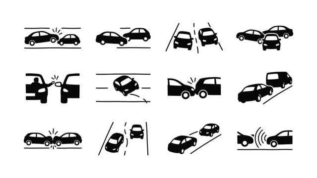 Various types of vehicle accident and traffic collision illustrations