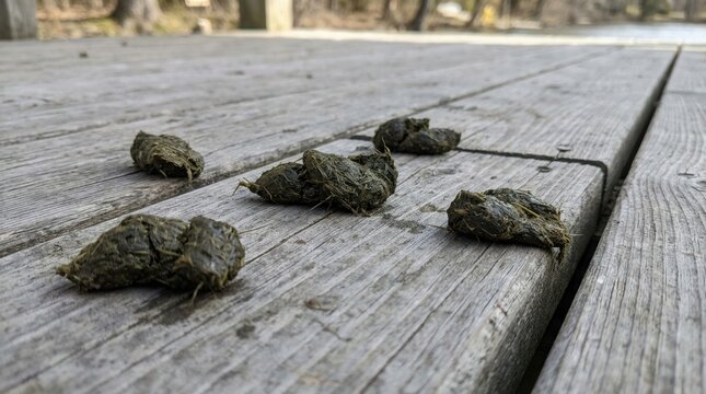 Animal Droppings On Wooden Dock Near Water
