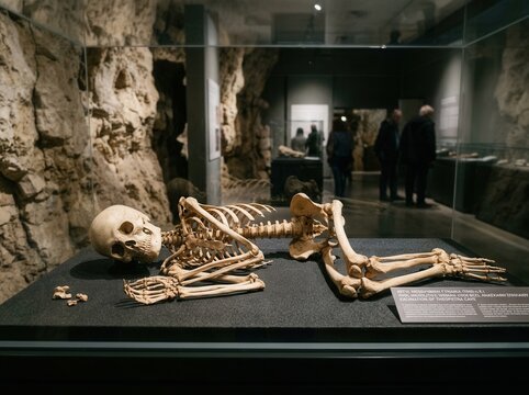 Ancient Human Skeleton Displayed In Museum Exhibit