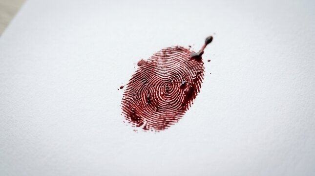 Blood Fingerprint On White Paper Evidence Of Crime Scene Identification