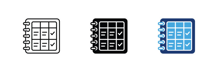 Gradebook vector icon set with spiral binder and checkmarks © Nargis