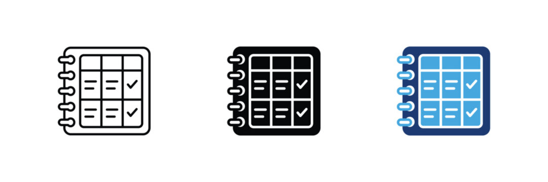 Gradebook vector icon set with spiral binder and checkmarks