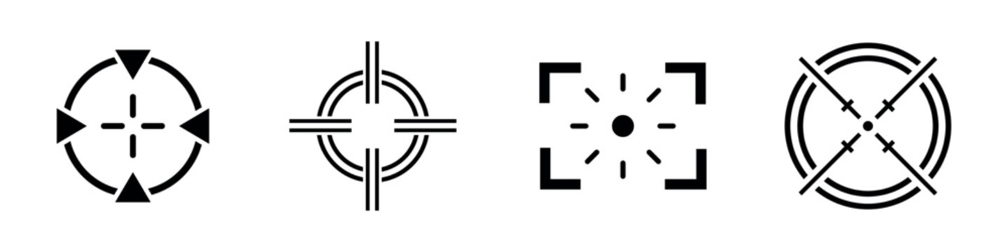 Target aim icon set, crosshair scope and focus frame symbol collection