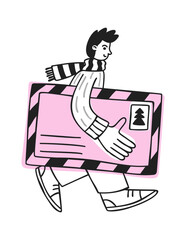 Naklejka premium Postcard Delivery Man Walking Cartoon