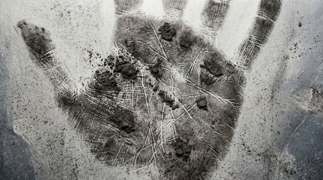 Close Up Textured Handprint Impress With Dirt Dust And Grime