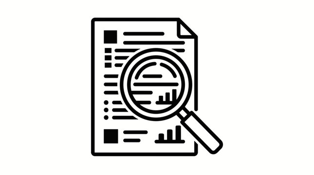 Document Analysis: A magnifying glass hovers over a document filled with text and charts, symbolizing close examination and in-depth research.