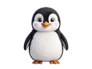 Fototapeta premium Cute little baby penguin standing isolated on a white background with character standing isolated background feathers