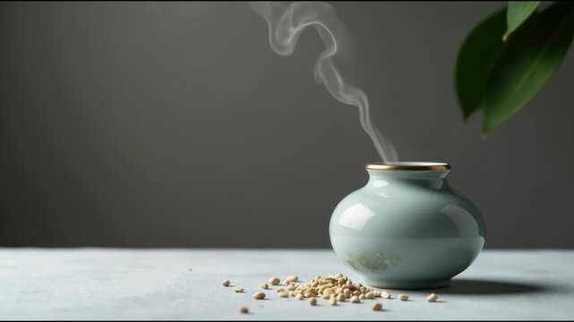 A green vase with smoke coming out of it