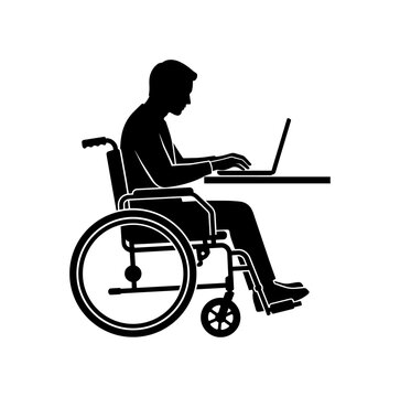 A wheelchair user works independently at an accessible laptop desk, representing disability inclusion, equal employment and an inclusive modern workplace.