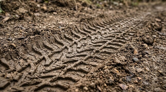 Deep Muddy Tire Track on Earthy Forest Floor Trail