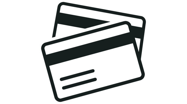 Minimalist black and white credit card illustration featuring bold lines and clean graphic design elements on a pure white background