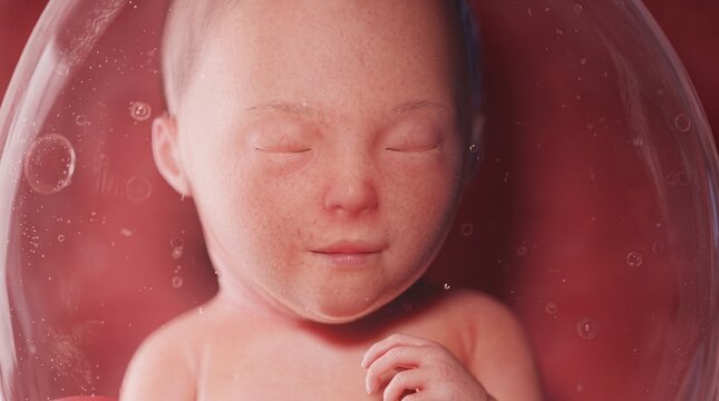 Human Fetus at Thirty Weeks in the Womb 3D Illustration