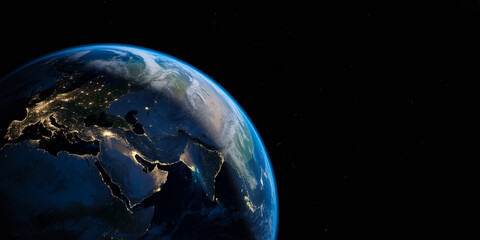 Planet earth with glowing city lights at night in deep space with stars. © Prashanto Art's