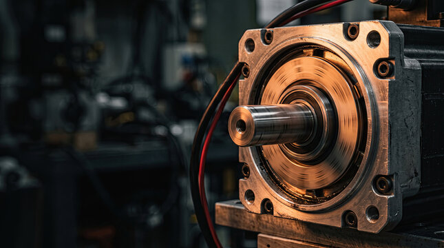 Heavy duty industrial stepper motor shaft close up