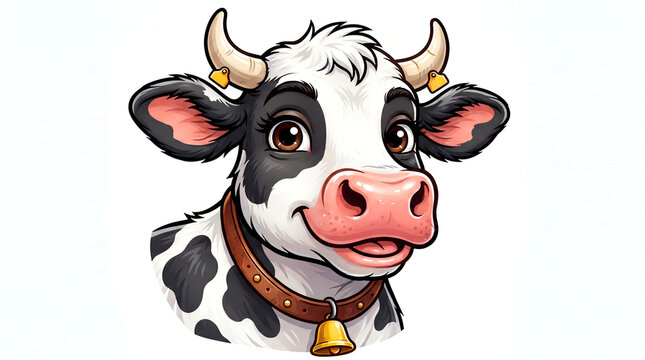 Beautiful cartoon design of cow face, illustration on white background, copy space