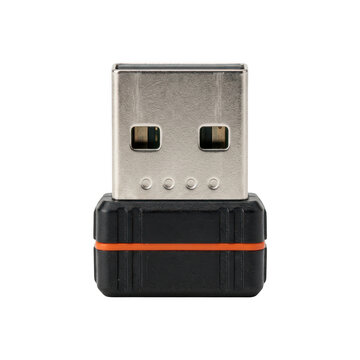 Small black usb wireless receiver with orange accent line isolated on transparent background