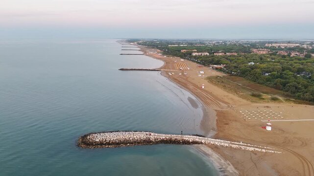 Aerial View of a Jettys and the Beach With the Aegean Sea on an Island Near Venice Cavallino Italy