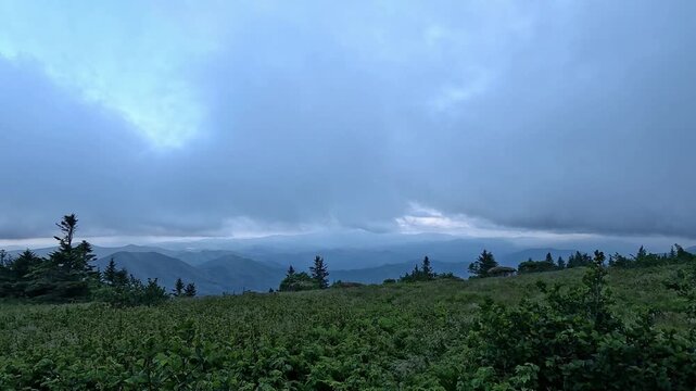 A Storm Passing Over the Roan Highlands in Tennessee With Clouds and High Winds