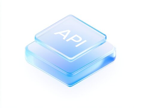 3d render of a glass square icon with api text isolated on white background