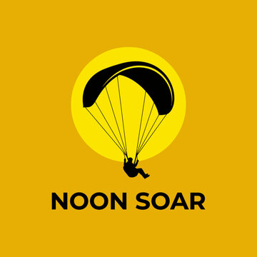 Paragliding Silhouette Against A Vibrant Yellow Sun Logo