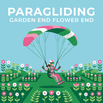 Paragliding Above a Vibrant Floral Garden Fantasy Landscape