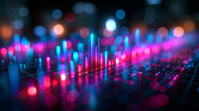Futuristic Glowing Data Chart with Neon Digital Cityscape