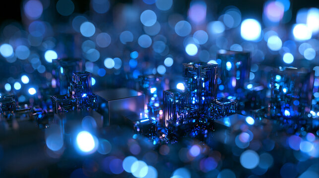 Futuristic Digital Quantum Computing Grid with Glowing Blue Bokeh