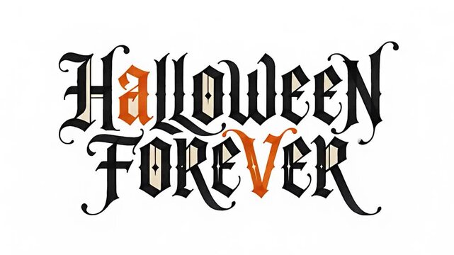 Black and white gothic calligraphy lettering of the word halloween isolated on a clean white background