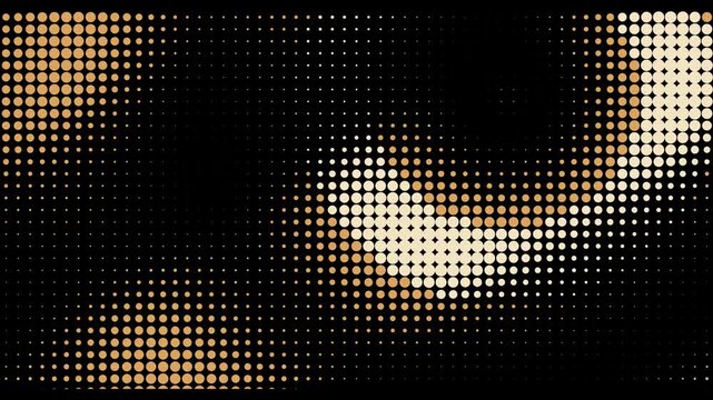 Abstract gold halftone dots motion background, glowing pulsing circle pattern