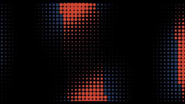 Abstract halftone dot pattern animation with red and blue pulsing motion background, dots