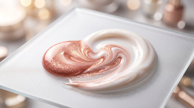 Rose Gold Shimmer Highlighter and Liquid Face Cream Swirl Texture