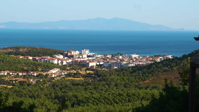 Wide Panoramic View of Ayvalik Bay and Summer Coastline