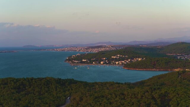Scenic Hilltop View of Ayvalik Beaches and Blue Aegean Sea