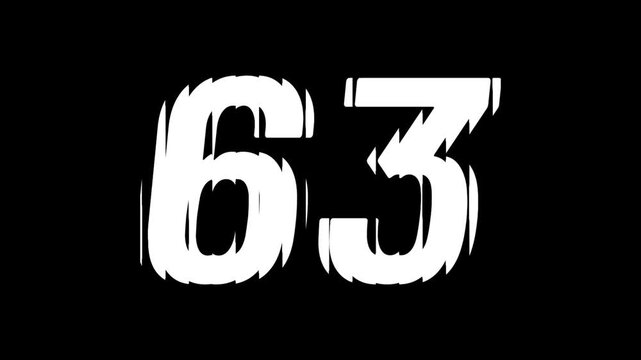 Sliced Glass Effect Number 63 Animation on Black Background Typography Motion Graphic