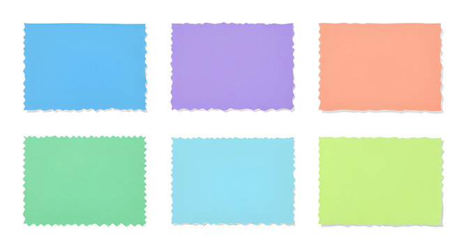Paper, torn-paper, colorful, note, memo, serrated-edge, vector, graphic, isolated, white-background, set, collection, message, blank, template