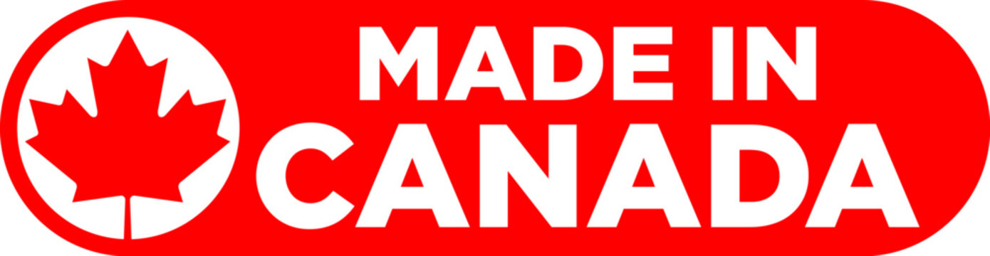 long modern stylish made in canada with maple leaf logo icon for canadian food or manufactured goods vector isolated on transparent background