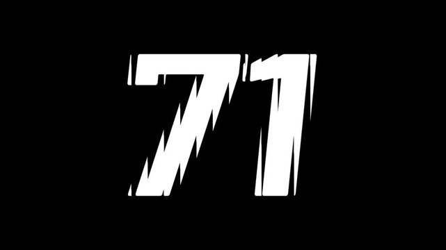 Sliced Glass Effect Number 71 Animation on Black Background Typography Motion Graphic
