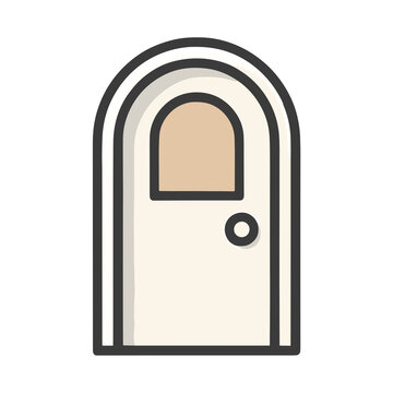 Arched door with window and doorknob icon
