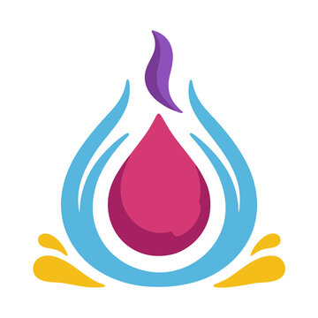 Abstract water drop logo with flame and splashes