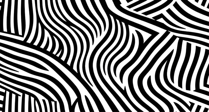 Zebra, pattern, stripes, black-and-white, animal-print, vector, graphic, seamless, background, texture, wavy-lines, organic-lines, maze, fingerprint, line-pattern, curved-lines, ripple