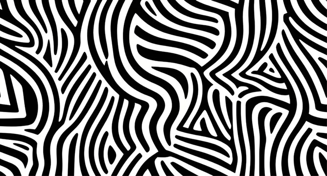Zebra, pattern, stripes, black-and-white, animal-print, vector, graphic, seamless, background, texture, wavy-lines, organic-lines, maze, fingerprint, line-pattern, curved-lines, ripple