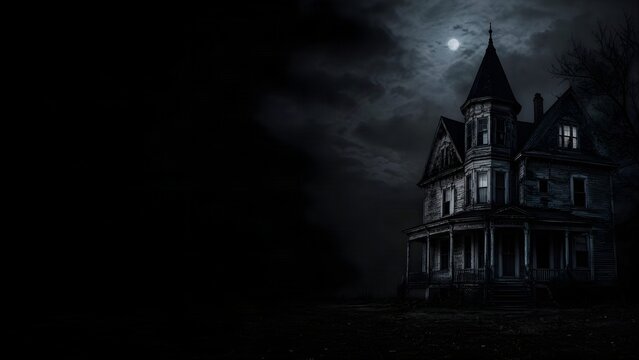 Haunted house under moonlight on a dark Halloween night