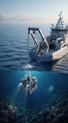 Obraz premium Advanced Oceanographic Research Vessel Deploying ROV for Deep Seabed Inspection