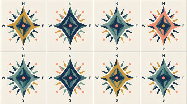 Colorful geometric compass rose design